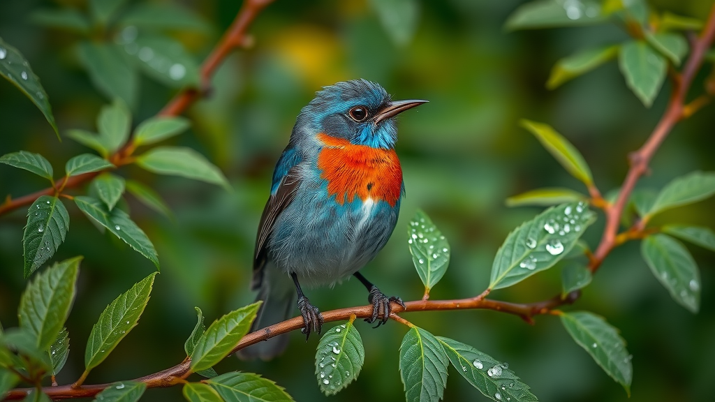 Painted bunting at Harris Neck National Wildlife Refuge in lush green forest