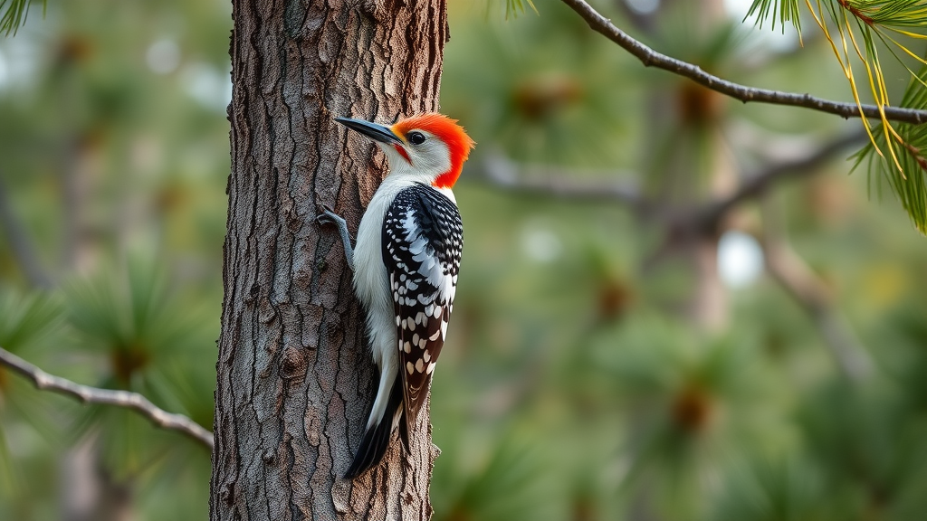 Red-cockaded woodpecker in pine habitat at Piedmont National Wildlife Refuge