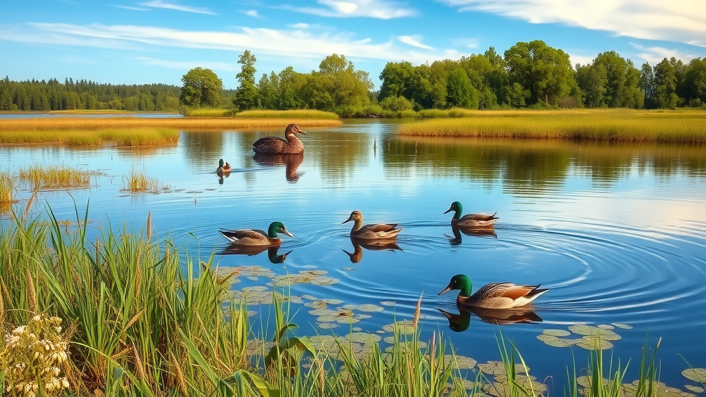Wetland pond with waterfowl and beaver habitat at Piedmont National Wildlife Refuge