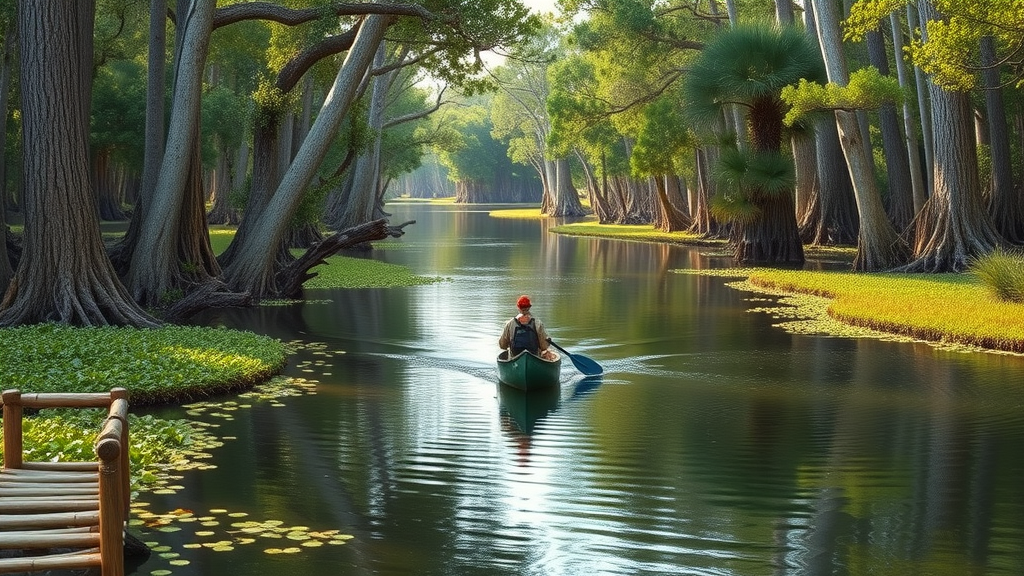 Canoeist exploring Okefenokee National Wildlife Refuge