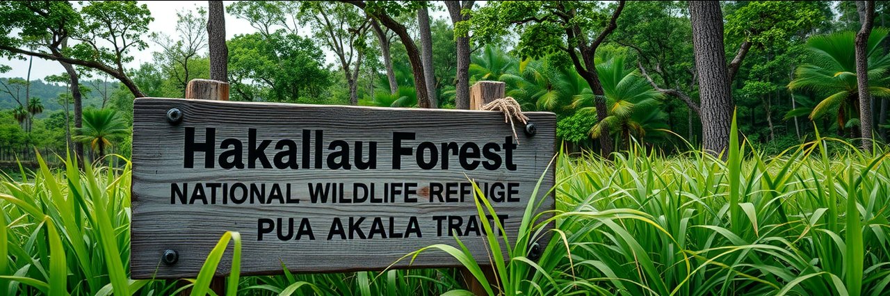 Entrance sign to Hakalau Forest National Wildlife Refuge Pua Akala Tract.