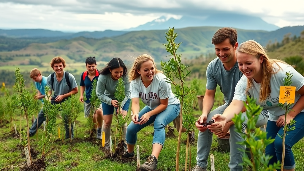 Conservation volunteers replanting native trees at Hakalau Forest National Wildlife Refuge
