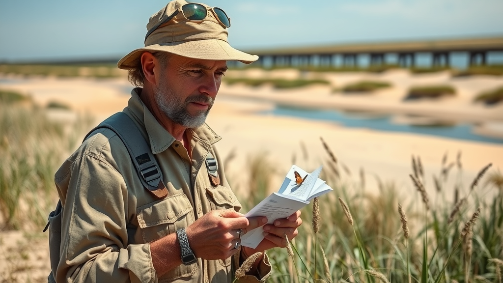 Ecologist observing rare species at Antioch Dunes National Wildlife Refuge - Sardis Unit