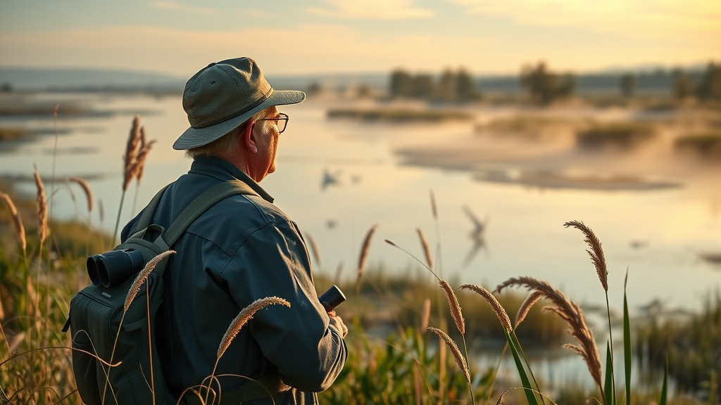 Wildlife biologist and landowner observing Butte Sink wetlands, habitat conservation.