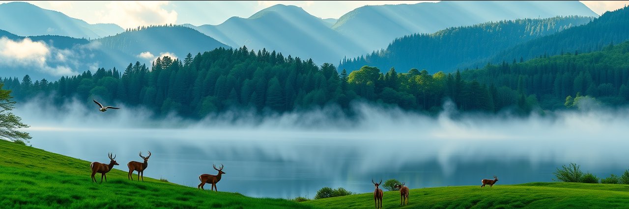 Misty morning at Blue Ridge National Wildlife Refuge with wildlife and forest