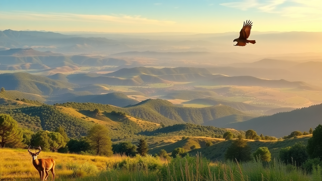 Panoramic view of Blue Ridge National Wildlife Refuge hills and wildlife at golden hour