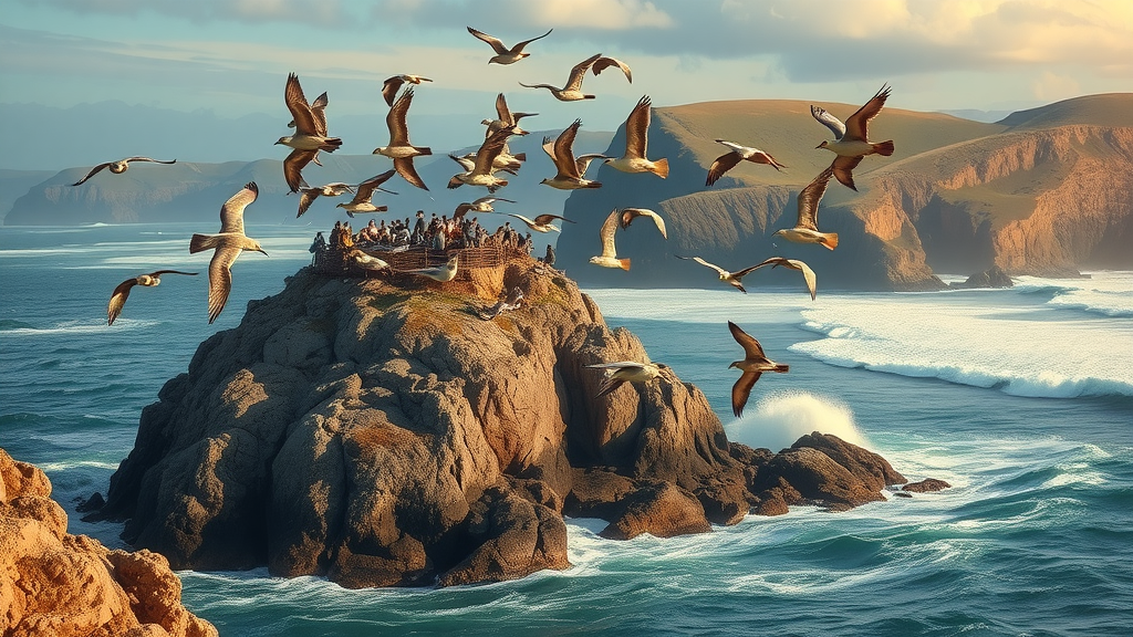 Castle Rock National Wildlife Refuge island with nesting seabirds along California coast