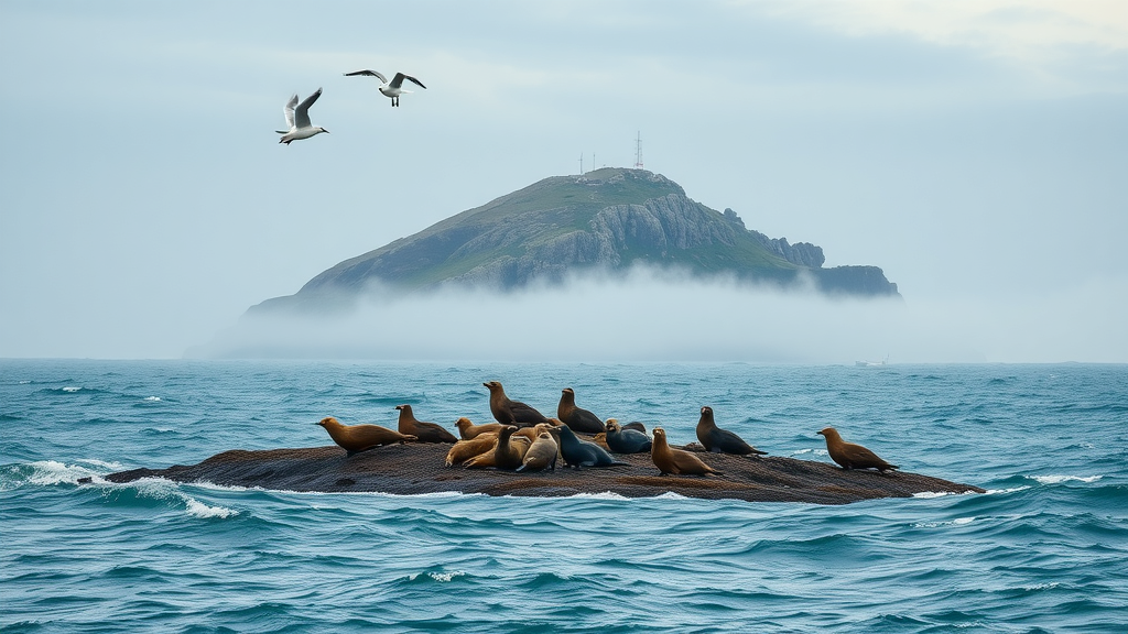 Seabirds and seals at Castle Rock National Wildlife Refuge rocky island habitat