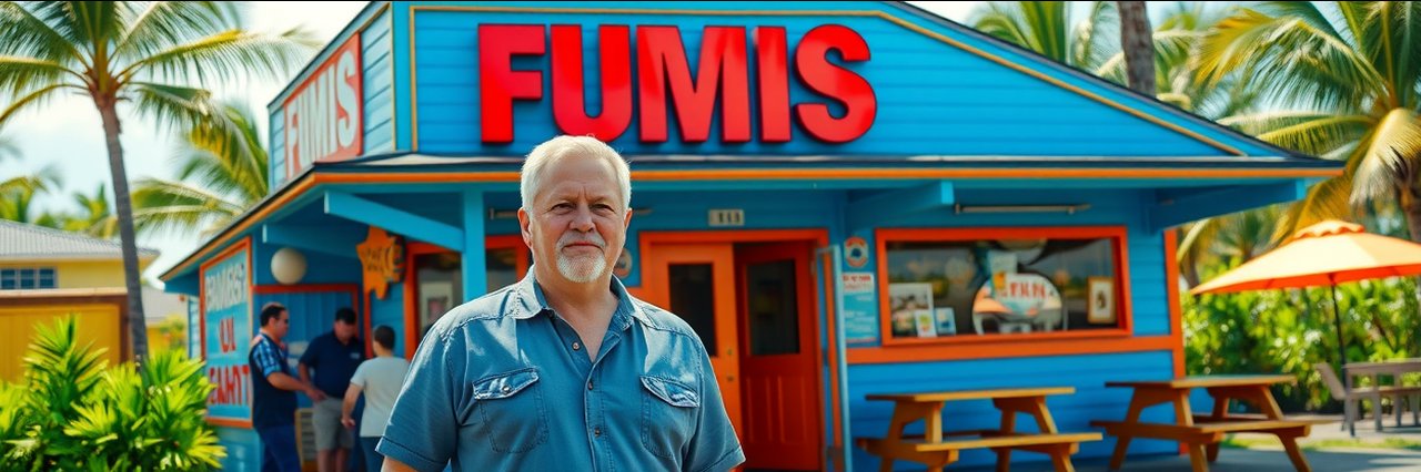 Colorful Fumis seafood shack near james campbell national wildlife refuge
