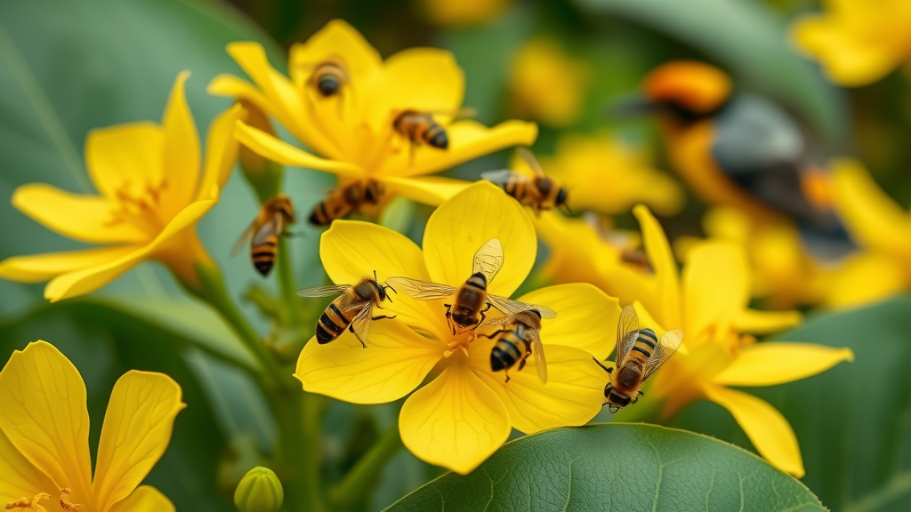 Yellow Ilima blooms and Hawaiian bees at James Campbell National Wildlife Refuge